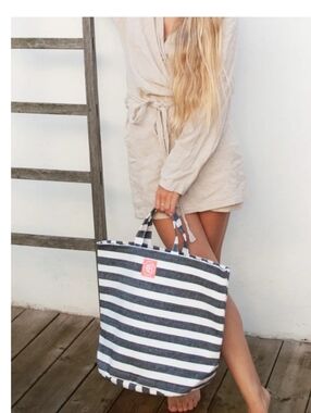 Striped Navy and White Cotton Tote Bag